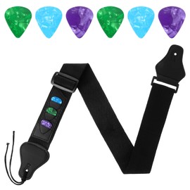 QfwdfcTrenz Guitar Strap, Acoustic Electric Guitar Straps Bass Guitar Strap With 3 Pick Holders and 6 PCS Picks Available for All Guitars Easy to Install(Black)