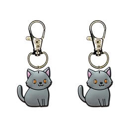 Kitty Cat Zipper Charm Set of 2 Badge Reel Accent Purse Collar Charm Puppy Dog Yazzle Dazzle Cat Food Cat Bowl Cat Treat Meow Purr Gray Kitten