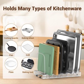 Housolution Cutting Board Organizer Rack, Baking Tray and Cookie Sheet Organizer with 7 Adjustable Dividers, Bakeware Muffin Tin Cupcake Pan Storage Organizer for Cabinet, White