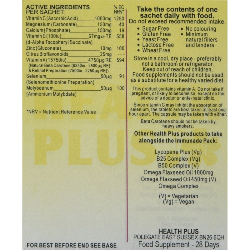Health Plus Immunade Pack Antioxidant Daily Supplement - 28 Day