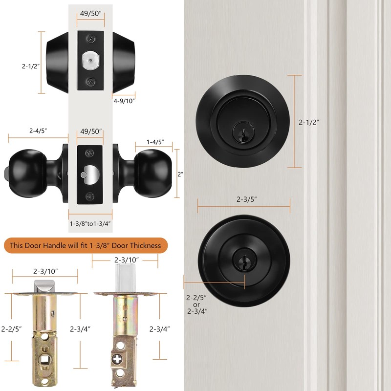 Probrico 1 Pack Door Knob with Double Cylinder Deadbolt Lock