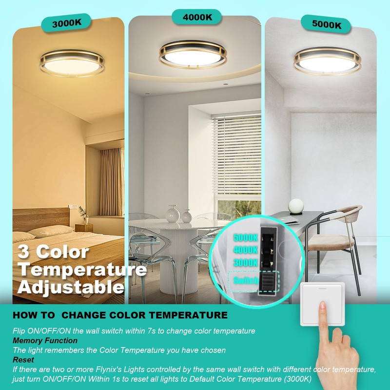 Flynix 13 Inch LED Flush Mount Ceiling Light Fixture, 26W,