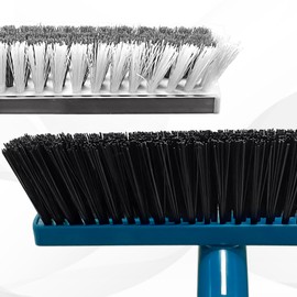 Stiff Bristle Deck Brushes for Scrubbing Heavy Duty with Rubber Scrape Squeegee, 55” Long Handle Scrub Brush for Bathroom Shower Carpet Outdoor Floor Cleaning (Head Size: 10.8”)