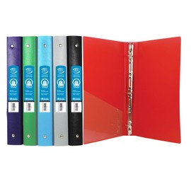 BAZIC 3 Ring Binder 1" Poly Binders Organizer - Matte Color Soft Cover, Round Ring, Hold 175 Sheets Paper, for School Office Home, 6-Count