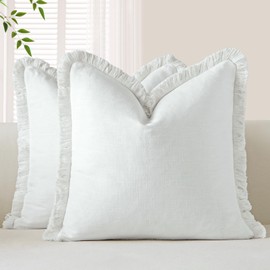 OTOSTAR Set of 2 Linen Fringe Decorative Throw Pillow Covers 22x22 Inch Soft Accent Cushion Covers with Tassels Boho Farmhouse Home Decor Pillowcases for Sofa Couch Patio Bed Living Room, White