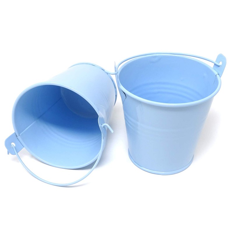Honbay 2PCS Mini Blue Metal Buckets Tin Pail Containers Decorative