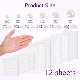 Heclia 1980pcs Self Adhesive Pearl Stickers Flat Back Stick On Pearls Gems for Face Makeup Decoration Eyebrow Nails, Balloons Crafts Prom Hair Accessories Wedding Scrapbook Assorted Sizes(Ivory White)