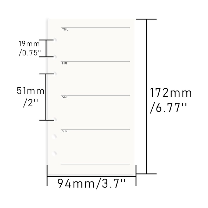 NatSumeBasics A6 Refills Paper 3.5" x 6.5" Undated Weekly Binder