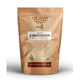 Nature’s Root Organic 6 Mushroom Blend Powder 250g - Complex of Reishi, Chaga, Cordyceps, Maitake, Shiitake, Lion’s Mane (Hericium) Mushrooms | Nutrient Rich| Certified Organic | Vegan