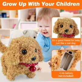 TLYYUKP Electronic Pet, Toy Dog with Walking, Barking, Tail Brush, Plush Puppy Toy for Girls and Boys with Lead (Teddy)