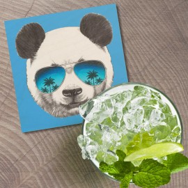 Unbranded Panda Sunglasses Animal 4'' X 4'' Square Wooden Coaster
