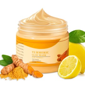 Turmeric Vitamin C Clay Mask, 120g Turmeric Skin Care Mask with Kaolin Clay for Deep Cleansing Pores, Improve Complexion, Dark Spots, Acne, Moisturizing, Controlling Oil