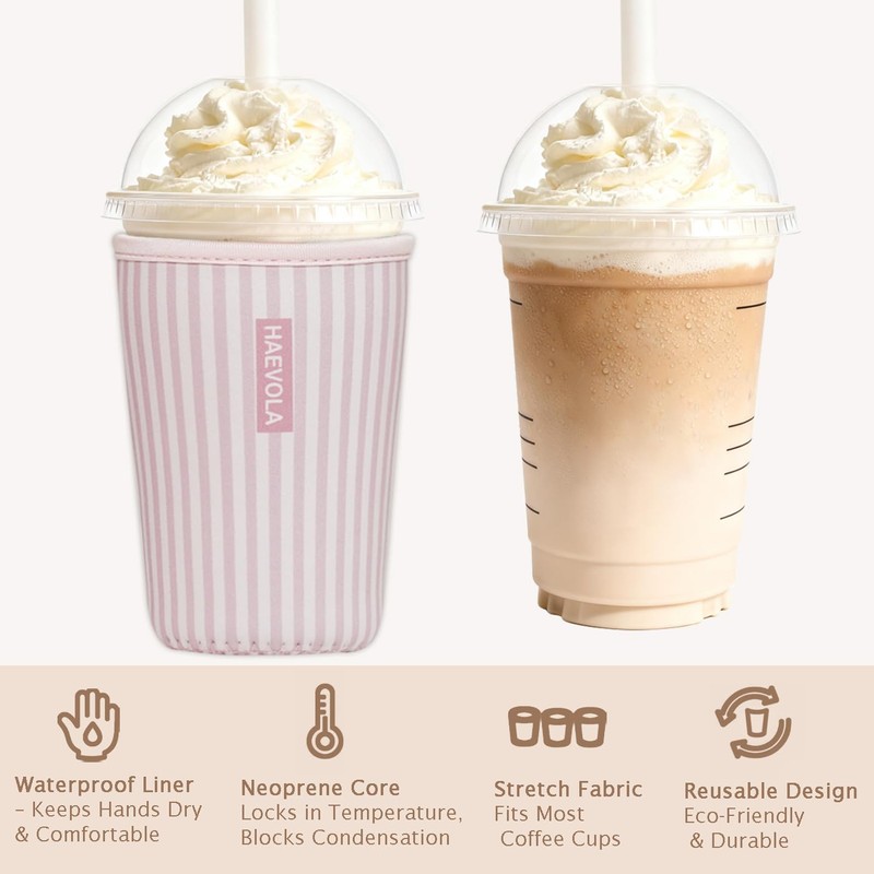 Reusable Insulated Neoprene Iced Coffee Cup Sleeve, Durable Drink Sleeve