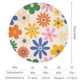 Mid Century Floral Round Tablecloth, 70s Modern Natural Botanical Pattern, Waterproof Wrinkle Resistant Table Cover Kitchen Dining Room, 36 Inch