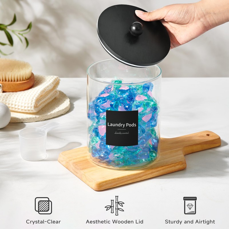 Glass Laundry Pods Container & Acrylic Dryer Sheet Holder with