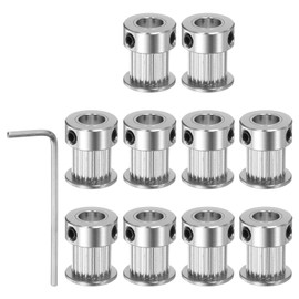 sourcing map 2GT Pulley 20 Teeth 8 mm Bore 16 mm Diameter Aluminium Timing Belt with 2 mm Hex Key for 10 mm Wide Belt 3D Printer CNC Machine Accessories Silver Tone Pack of 10