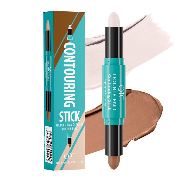 Double-End Highlighter Contour Stick - 2 in 1 Makeup Shading Stick - Long-Lasting Waterproof Smooth Cream Bronzer Stick - Face Shaping & Highlighter Stick for All Skin Tones (#01)