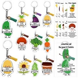 Siifert 30 Sets Emotional Support Keychain Bulk with Tassels Employee Appreciation Gift Acrylic Potato Pickle Mushroom Christmas Gift