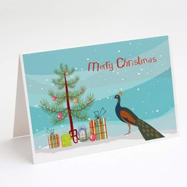 Indian Peacock Peafowl Christmas Greeting Cards and Envelopes Pack of 8