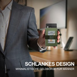 TOYFID Men's Minimalist Wallet, Slim Wallet Compatible with AirTag, Metal Card Holder, Metal Card Holder, Quick Access to Cards, RFID Protection, Holds Over 12 Credit Cards., Green, Modern