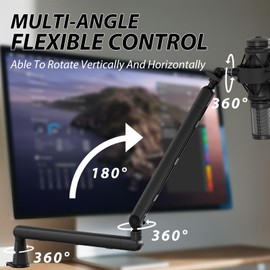 Mic Arm Low Profile, Heavy Duty Microphone Boom Arm, 360°Rotatable Desk Mount Mic Stand With Heightening Extension Pole For Podcast Streaming Gaming, Rode Microphone Holder