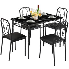 VECELO 5 Pieces Table Sets,43.3" Dining Table&Chairs for 4,Industrial Counter Height Tabletop with Bar Stools, Rectangle Breakfast Table and Chairs for Dining Room, Living Room, Apartment