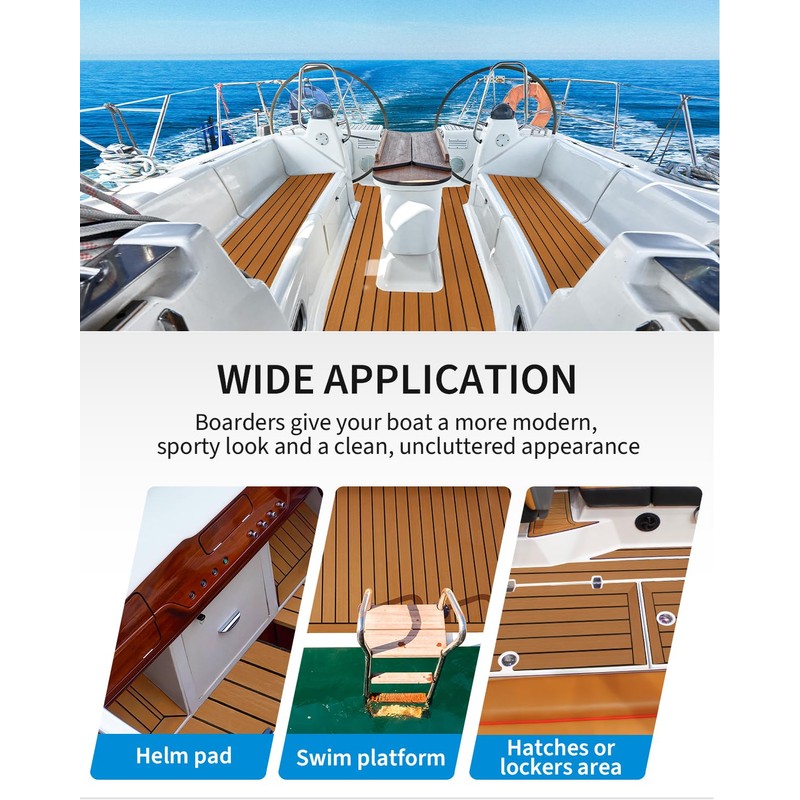 OCEANBROAD Boat Flooring EVA Foam Self-Adhesive 96''x45.6''/36''/28.8''/16.8'' Faux Teak Marine