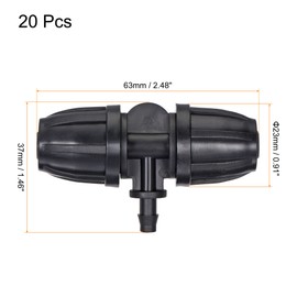 MECCANIXITY Drip Irrigation Barbed Tee 3-Way Fitting 8mm to 4mm ID Tubing for Garden Drip Tape Tubing Sprinkler System Black Pack of 20