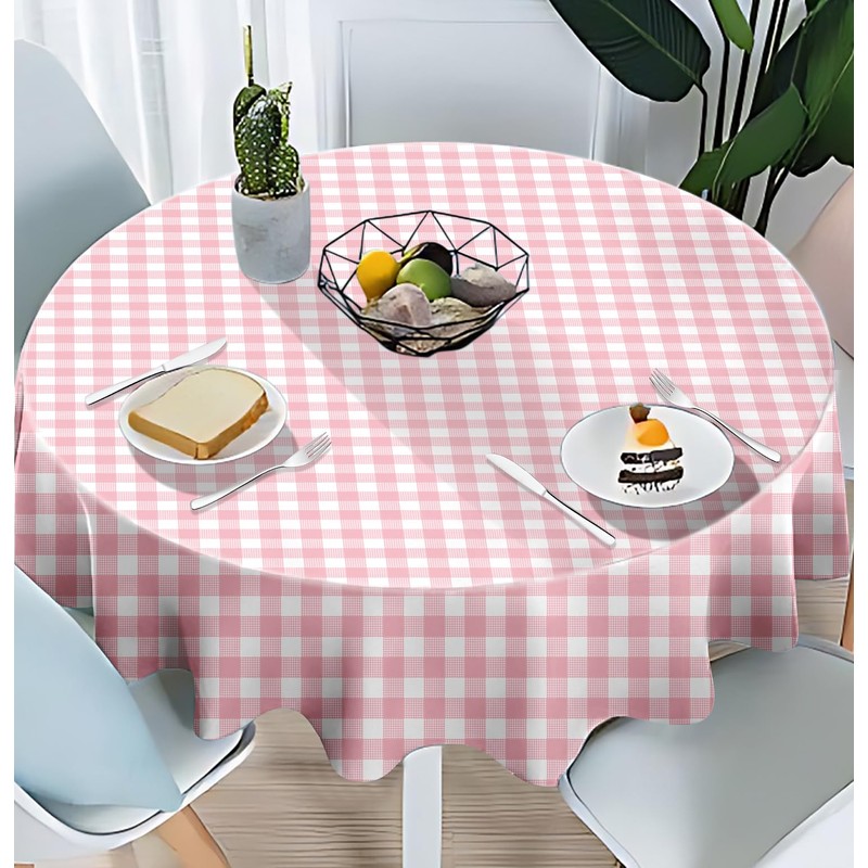 SietDESEO 2 Pack Pink Gingham Tablecloth Round 84 x 84