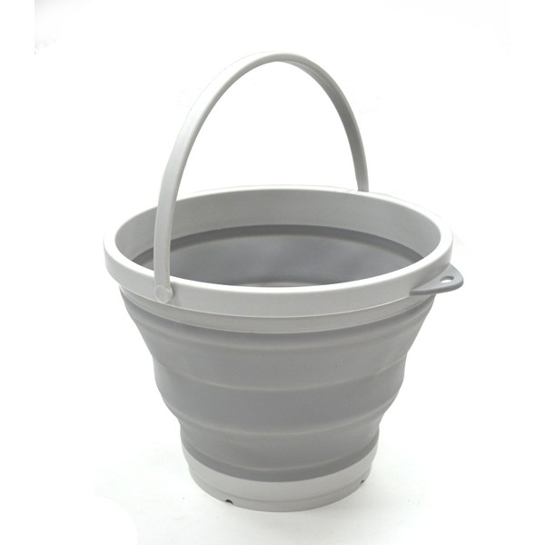 SAMMART Set of 2 Collapsible Plastic Bucket - Foldable Round Tub - Portable Fishing Water Pail - Space Saving Outdoor Waterpot, Size 28cm Dia (2, Grey)