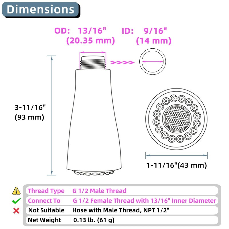 Angle Simple Kitchen Faucet Head Replacement, Sink Faucet Sprayer Attachment,...