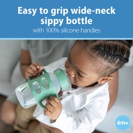 Dr. Brown's Milestones Wide-Neck Sippy Bottle with 100% Silicone Handles, Easy-Grip Bottle with Soft Sippy Spout, 9oz/270mL, BPA Free, Green, 6m+,1 Count