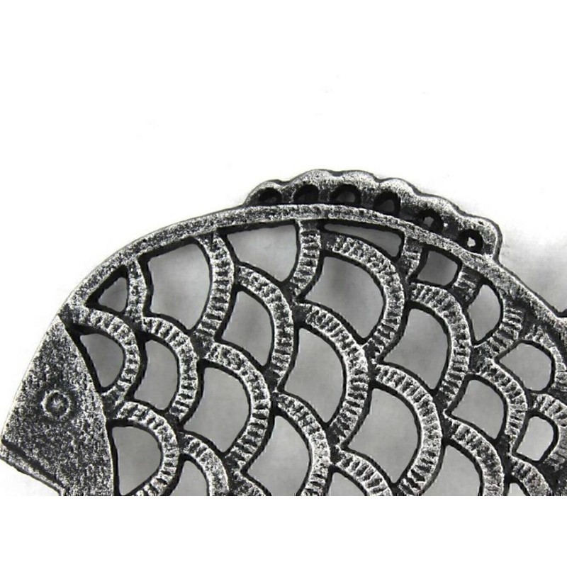 Antique Silver Cast Iron Big Fish Trivet 8" - Sea
