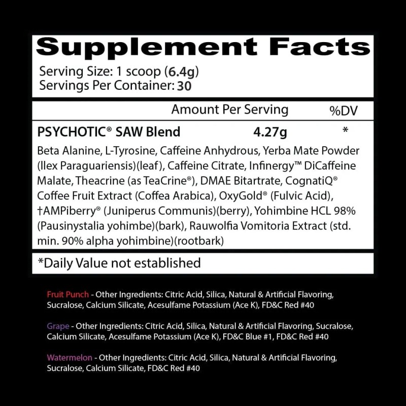 Suplemento en polvo Insane Labz Cafeína sabor ponche de frutas