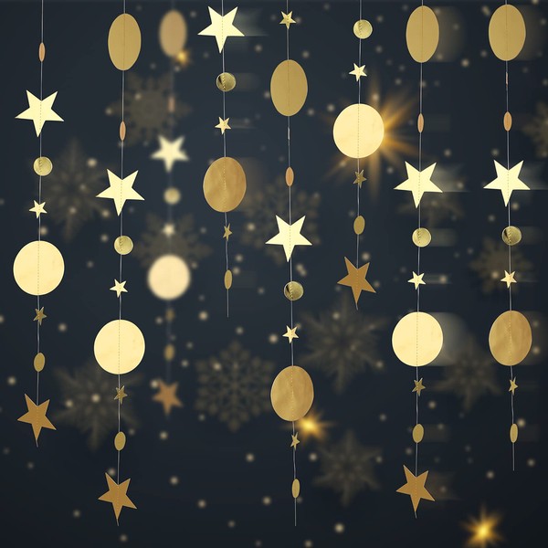 Prasacco 40 Ft Twinkle Little Star Garland Gold Star Paper Garland Reflective Star Bunting Banner Decorations for Christmas Birthday Wedding Room Home Decorations