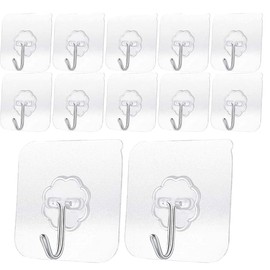 SZYIKUER Heavy Duty Adhesive Hooks 33 lb(Max) 15KG,Waterproof and Oilproof Reusable Seamless Hooks Heavy Duty Wall Hook for Kitchen Bathroom Office (Transparent small 8 pcs)