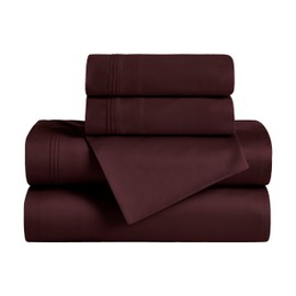 Superior Egyptian Cotton 4 Piece Sheet Set, 650 Thread Count, Modern Design, Sustainable Sheets, Ultra-Soft Basics, Solid, Deep Pocket Fitted Sheet, Flat Sheet, Pillowcases, Full, Plum