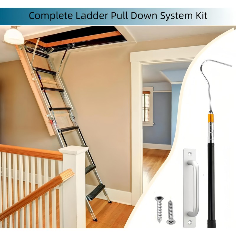 Attic Pull Down Hook, 60 Inch Telescopic Rod with Multi-Section