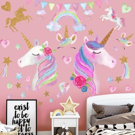 Unicorn Wall Decals Unicorn Stickers Children's Room Princess Decoration Wall Kids Room Wall Decor Pink Wall Decals Unicorn Bedroom Decor for Girls