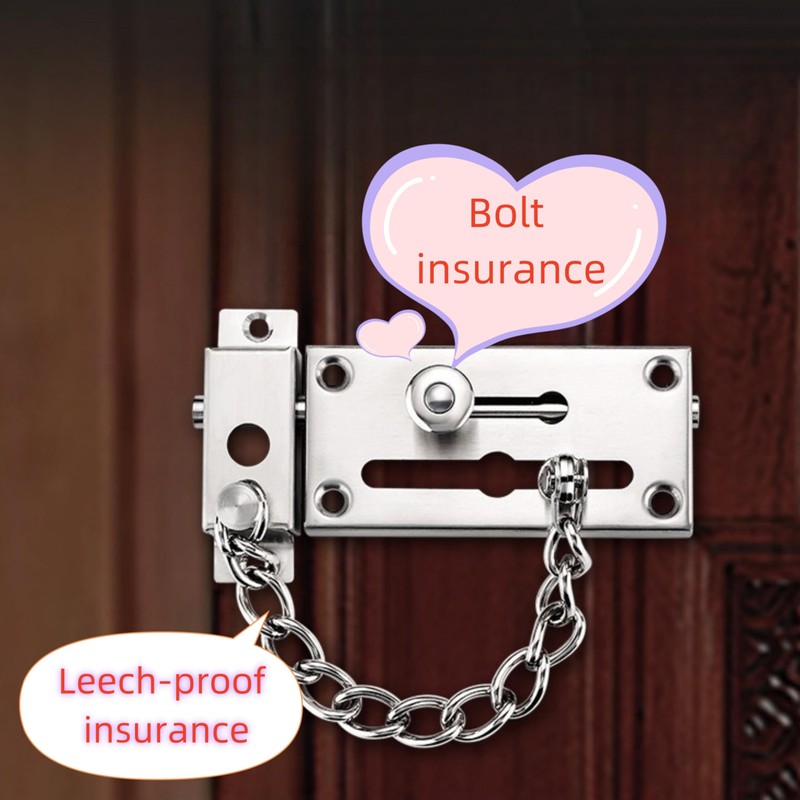 Stainless Steel Anti-hotlink Latch, Sliding Bolt Latch with Chain, Household