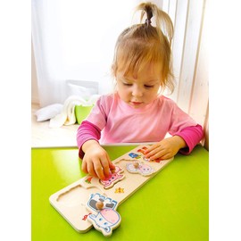 HABA Baby Farm Animals Clutching Puzzle - 4 Piece Jumbo Knob Wooden Puzzle for Ages 1 and Up