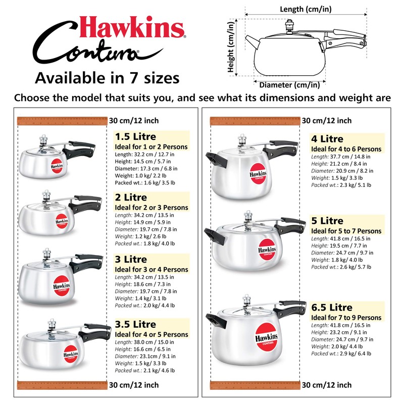 Hawkins HC15 Contura 1.5-Liter Pressure Cooker, Small, Aluminum, Silver