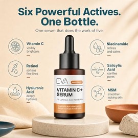 Vitamin C Serum Plus 2% Retinol, 3.5% Niacinamide, 5% Hyaluronic Acid, 2% Salicylic Acid, 10% MSM, 20% Vitamin C - Skin Clearing Serum - Anti-Aging Sk