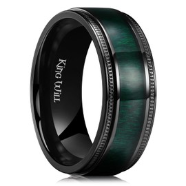 King Will Titanium Ring for Men Black Plated Wedding Band Green Maple Wood Inlay Ring 8mm Width Comfort Fit Size 7-14丨Nature Collection 7