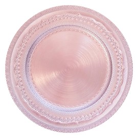 Brightalk 13" Foil-Pink Charger Plates, Lace Embossed Elegant Charger Plate Set of 6, Round Server Ware Chargers for Dinner Plate, Reusable Bulk Table Setting for Party or Event