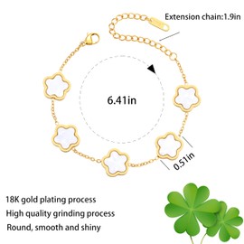 FUNIO 18K Gold Plated Clover Bracelet for Women Set - 2Pcs Four Leaf Bracelets Flower Lucky 4 Leaf Link Bracelet Jewelry Gift for Women Van Cleef (White+Black)