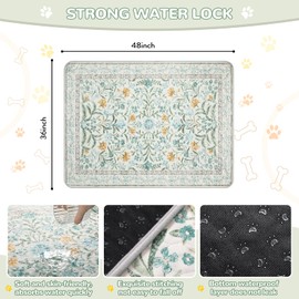 Lahome Washable Reusable Pee Pads for Dogs - Beige Botanical Floral 2 Pack Puppy Pads, Super Absorbent & Waterproof Training Mats for Crate & Floor - Leakproof with Non-Slip Backing (36"x48")