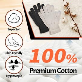 Migliore Wear Eczema Gloves for Adults, Touchscreen Black Cotton Gloves Men Women, Moisturising Gloves Large Cotton Gloves for Dry Hands, Night, Work