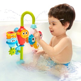Yookidoo Bay Bath Toddler Toys (Ages 1-3) - 3 Stackable Cups, Spinning Gears, Hose & Spout for Water Play - Mold Free - Suction Cups Attach to Any Bath Tub or Shower - Spin N Sort Spout Pro