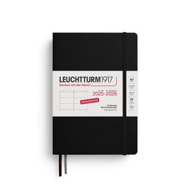 LEUCHTTURM1917 372627 Weekly Planner Medium (A5) 2026, 18 Months 07.2025-12.2026, Hardcover, Black, German